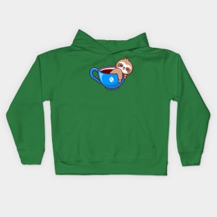 Cute Sloth With Coffee Cup Cartoon Kids Hoodie